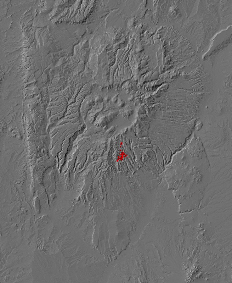 Digital relief map of Bland intrustion exposures in the
        Jemez Mountains