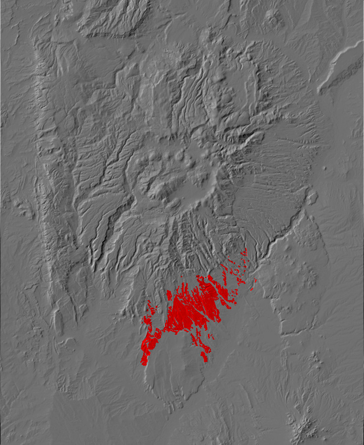 Digital relief map of Cochiti Formation exposures in
        the Jemez Mountains