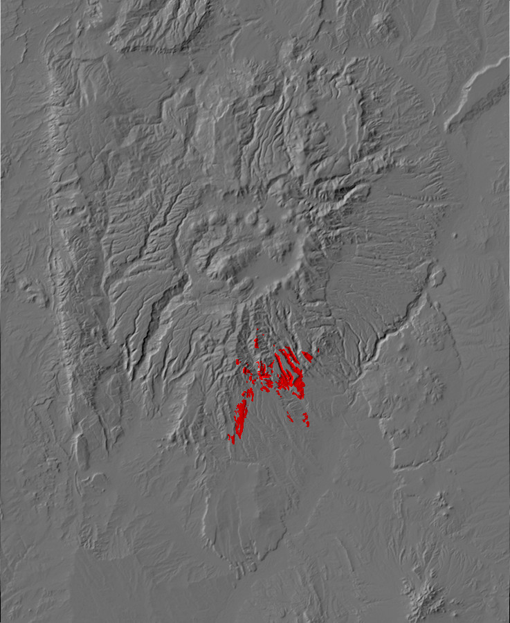 Digital relief map of Peralta Tuff exposures in the Jemez
      Mountains