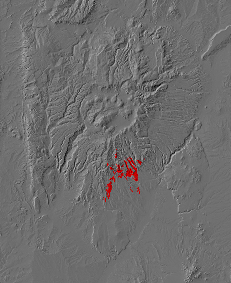 Digital relief map of Peralta Tuff exposures in the Jemez
      Mountains