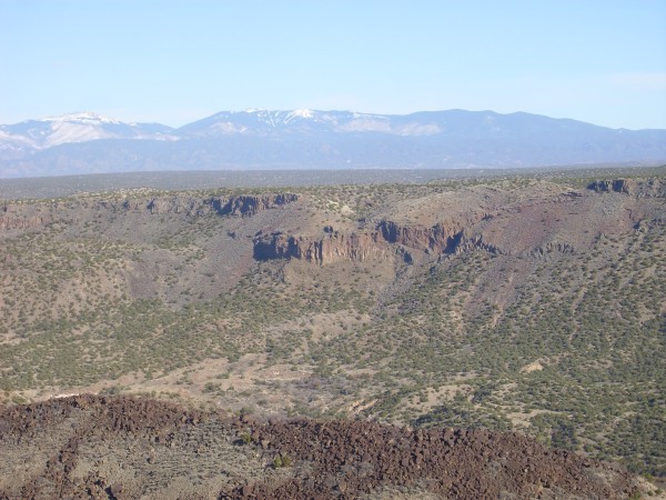 Eroded cinder cone in wall of White Rock Canyon